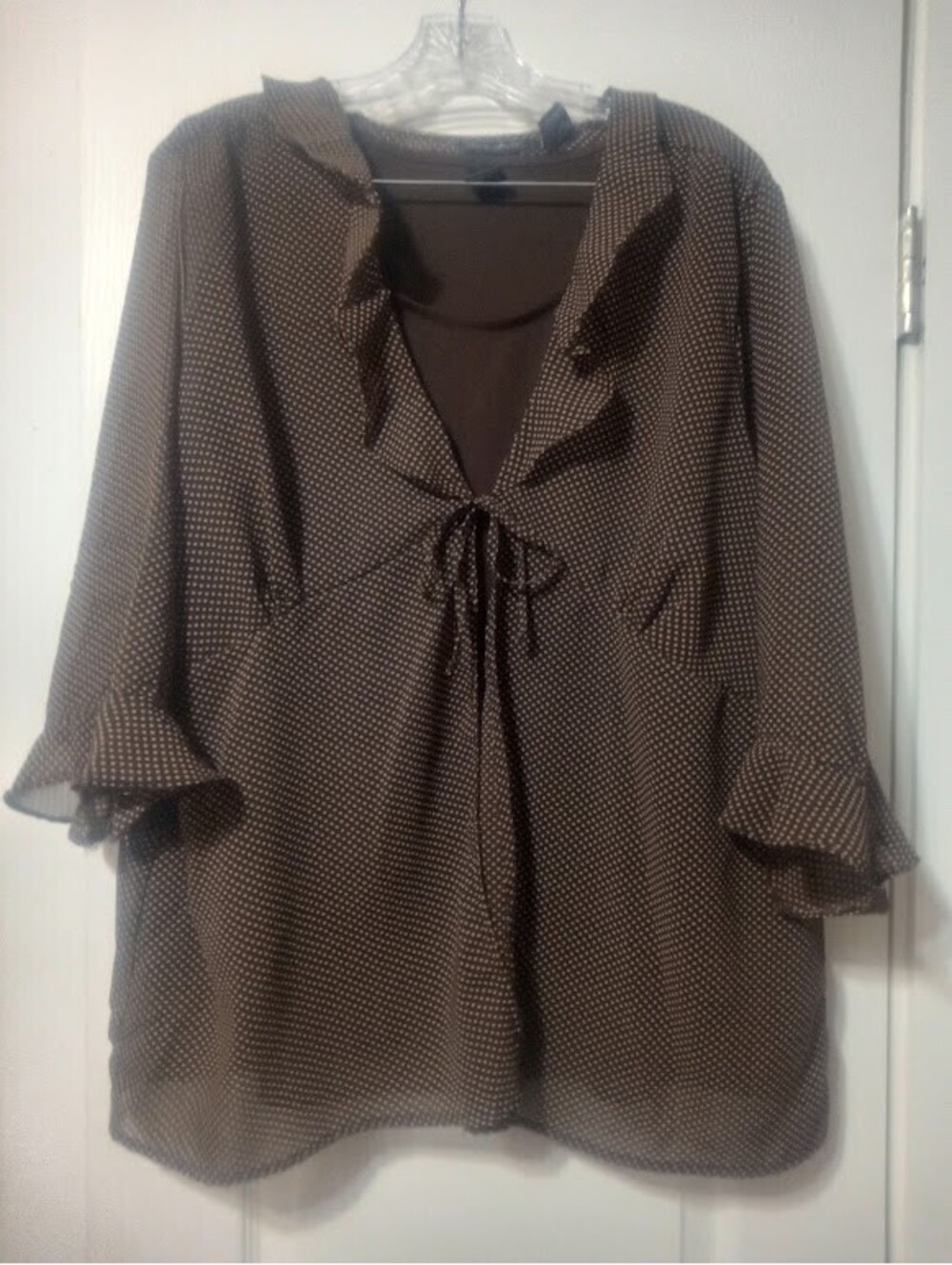 Brown Polka Dot Ruffle Blouse Vintage-Inspired Perfect for work or casual wear